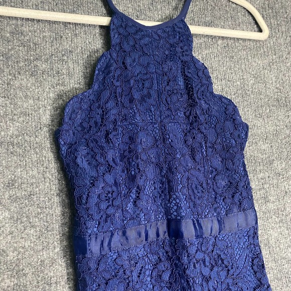 Lulus Maxi Gown Dress XS Navy Blue Lace Zenith Trumpet Hem Cocktail Formal - Picture 5 of 12